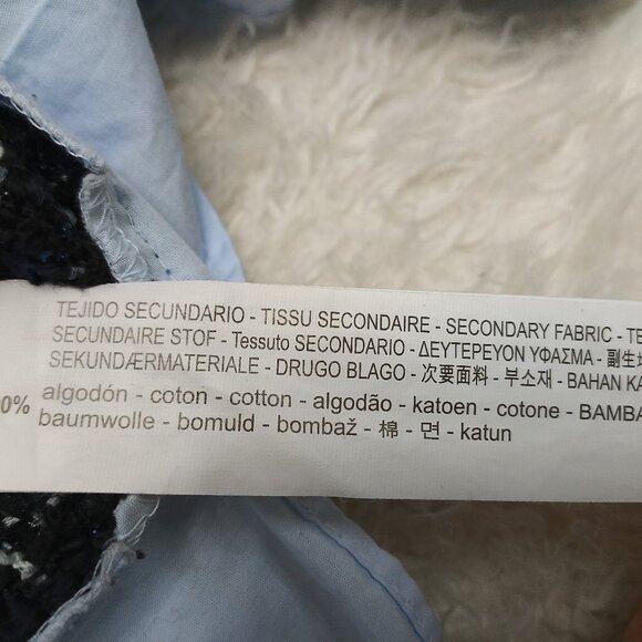 Zara Basic Women's Blue Black Tweed Fringe Poplin Tunic Top Blouse Collared - Picture 8 of 8